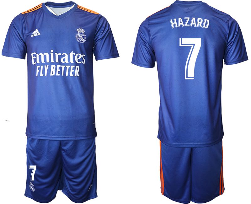 Men 2021-2022 Club Real Madrid away blue #7 Adidas Soccer Jerseys->real madrid jersey->Soccer Club Jersey